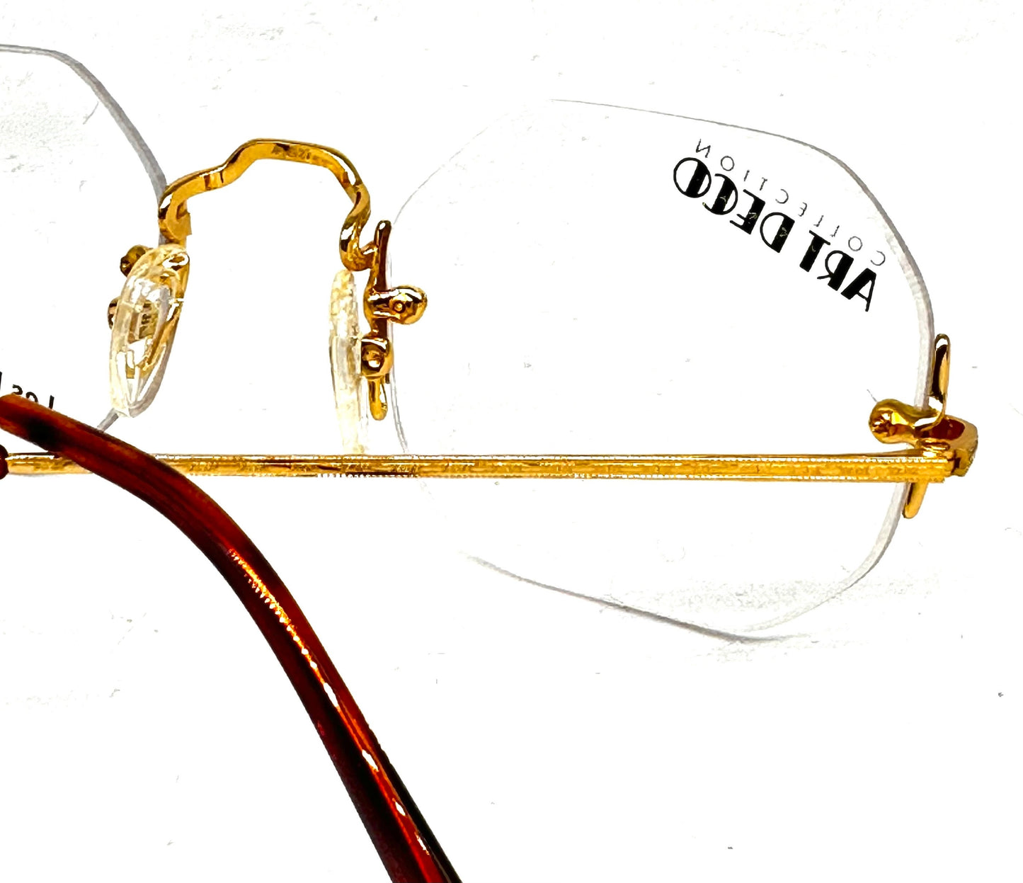 Essilor Art Decó 227 octagonal rimless retro gold plated eyeglasses frames made in France, 80s NOS