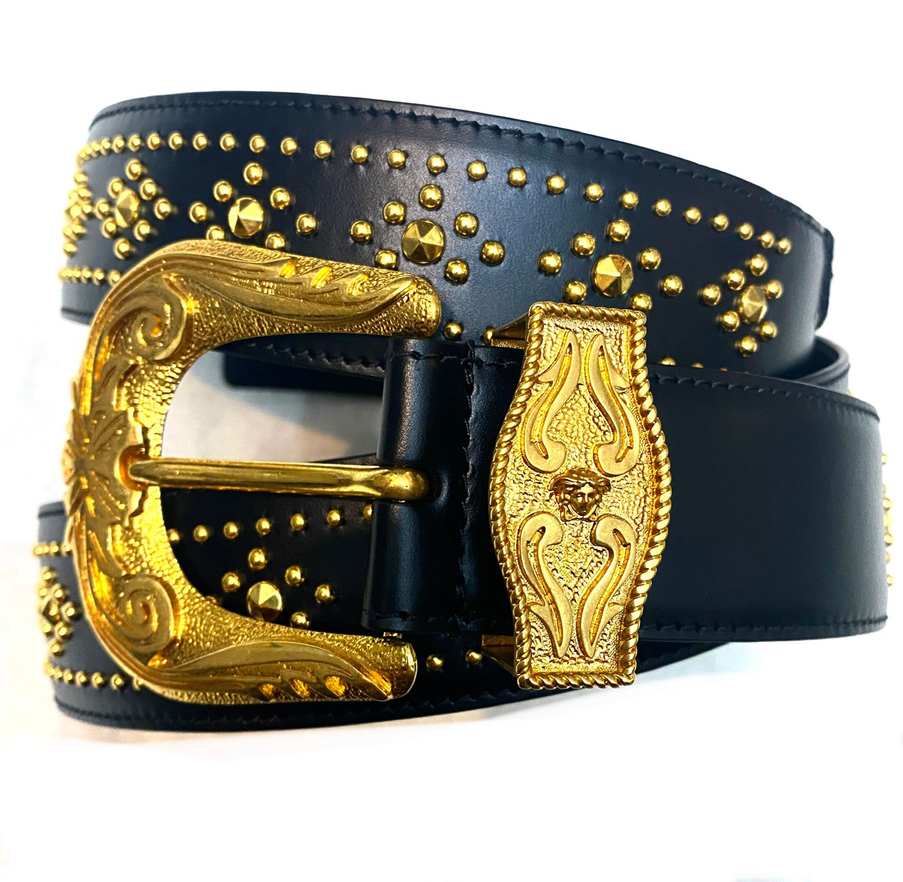 Studded Medusa Heritage Leather Belt
