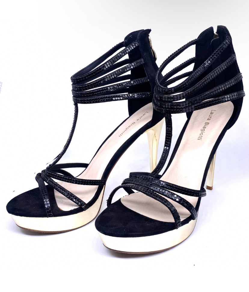 Laura Biagiotti high heels shoes w black strass, New and unworn
