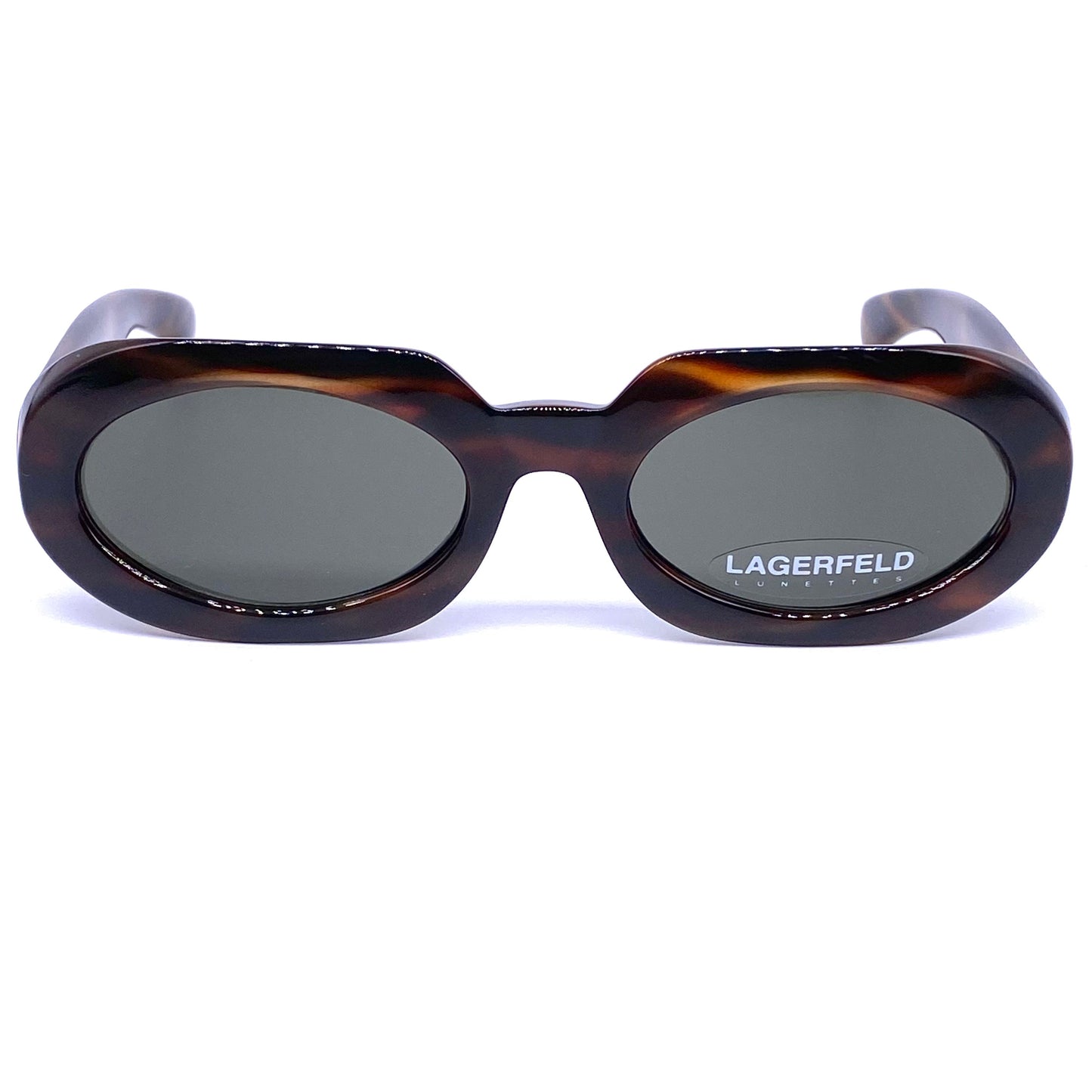 Karl Lagerfeld ladies thick oval sunglasses with square cutoff branding detail, NOS 90s France