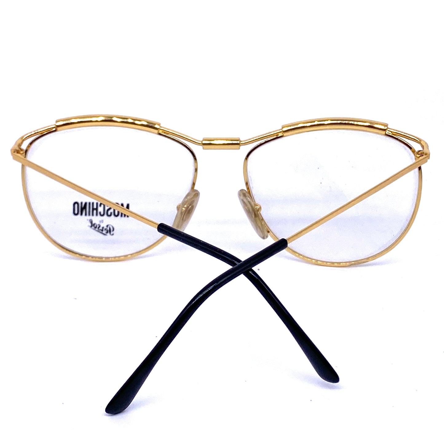 Moschino-Persol M18 golden metal frames with printed brows, 1980s NOS Italy