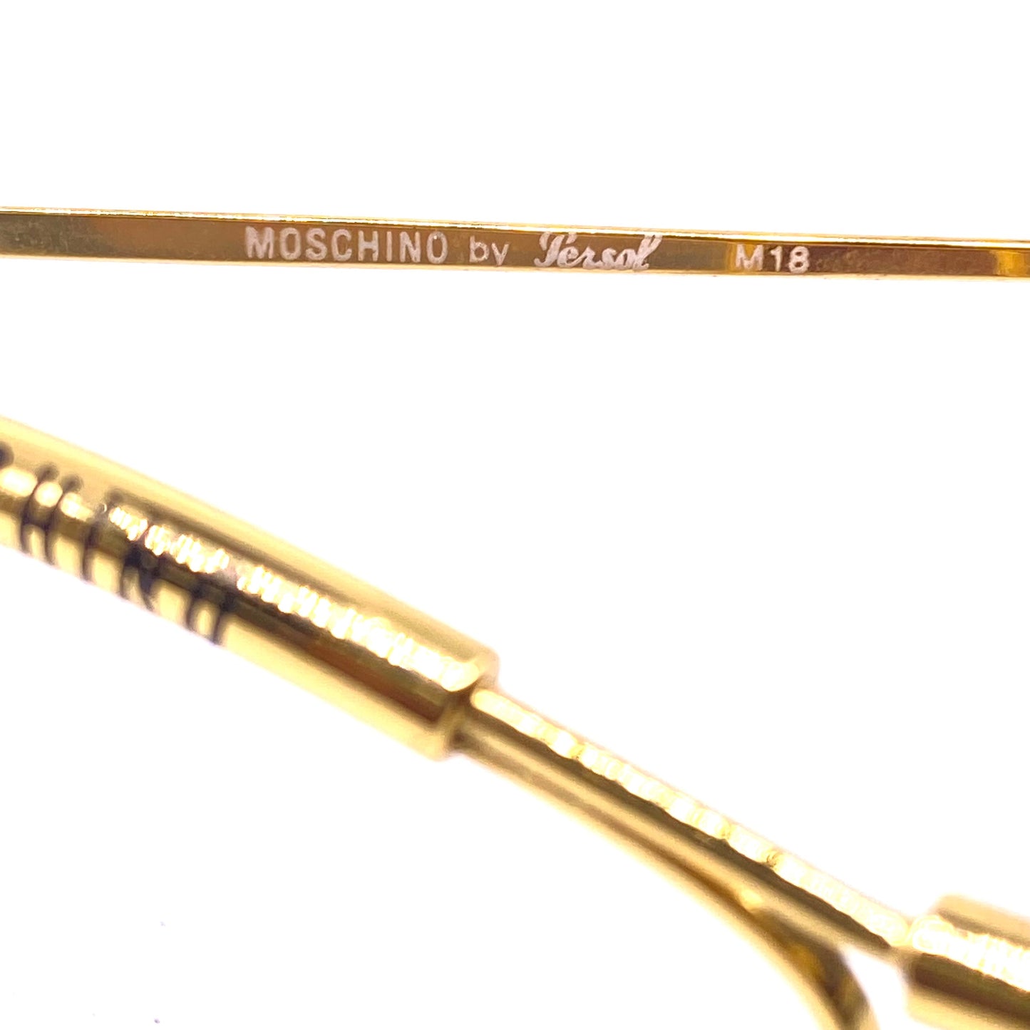 Moschino-Persol M18 golden metal frames with printed brows, 1980s NOS Italy