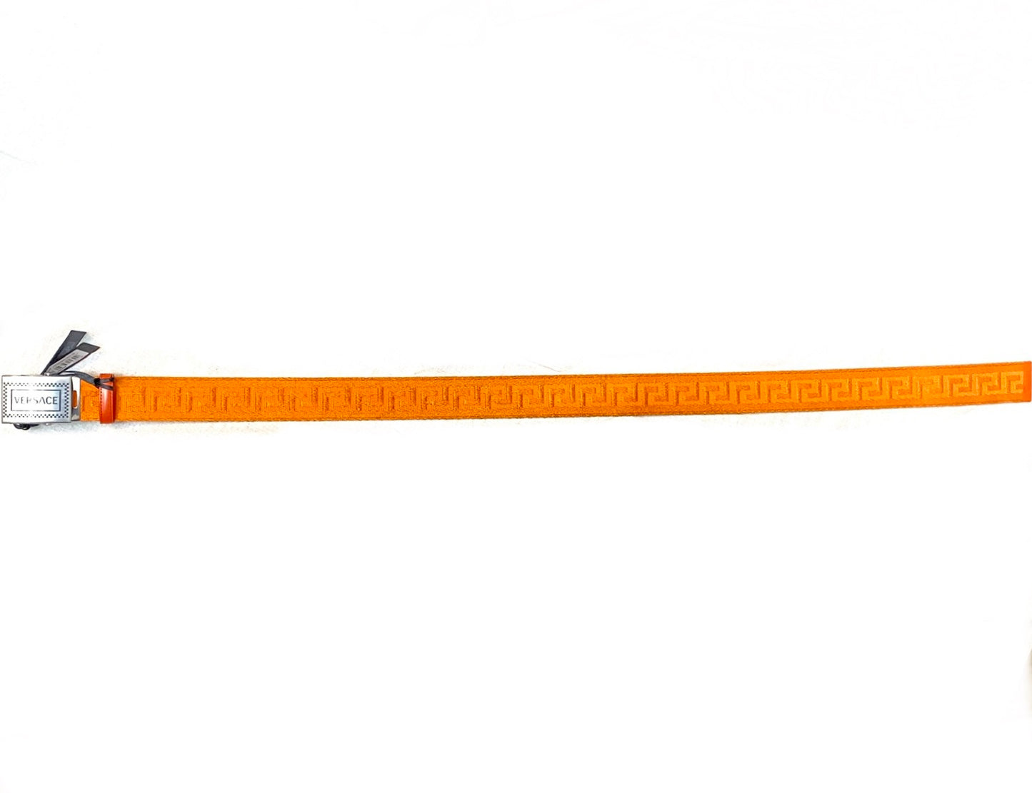 Versace orange Greek safety style strap belt, new with tags