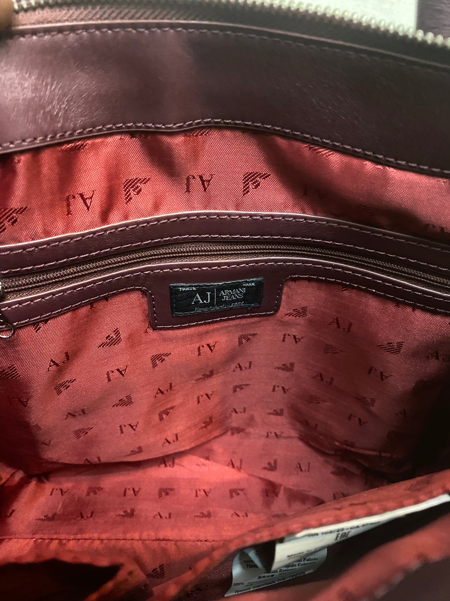 Armani Jeans burgundy vegan leather-fur bag, as new