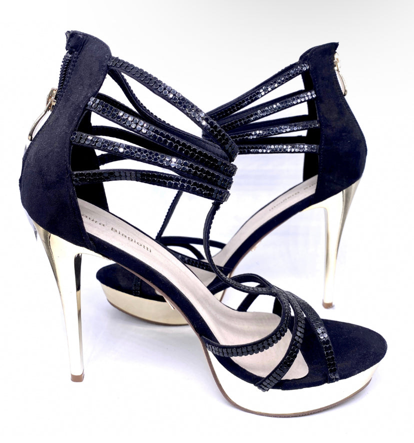 Laura Biagiotti high heels shoes w black strass, New and unworn
