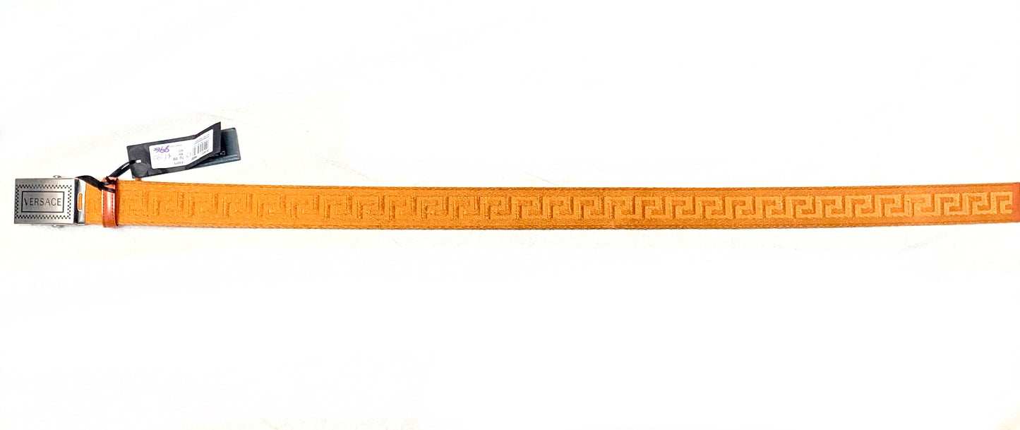 Versace orange Greek safety style strap belt, new with tags