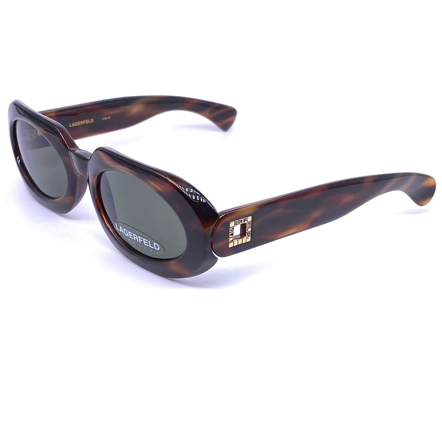 Karl Lagerfeld ladies thick oval sunglasses with square cutoff branding detail, NOS 90s France