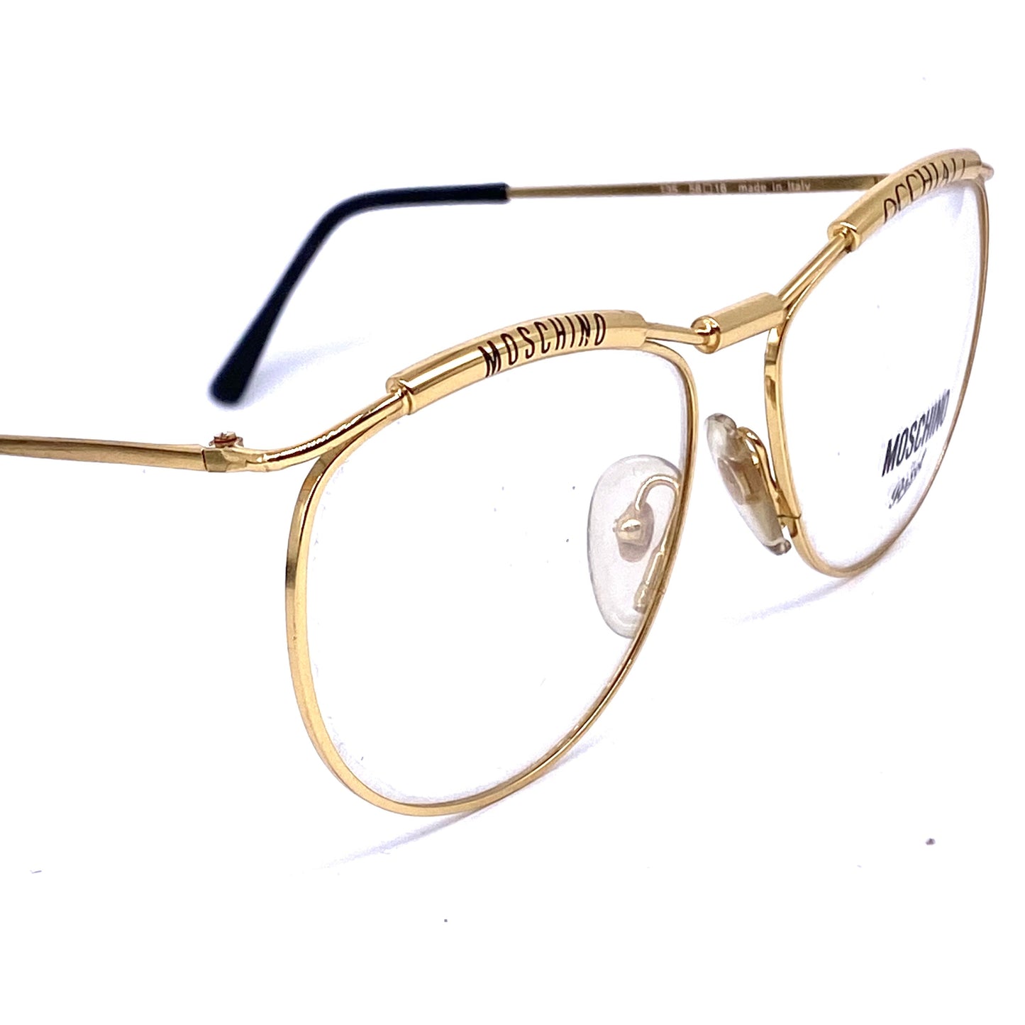 Moschino-Persol M18 golden metal frames with printed brows, 1980s NOS Italy