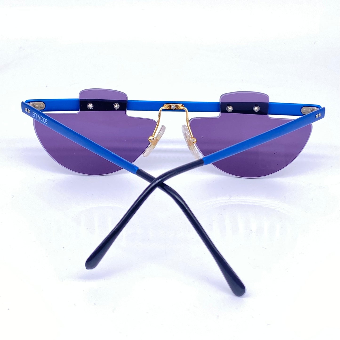Sin&Cos semi circle anodized metal steampunk sunglasses, blue, silver or red, NOS 90s Italy