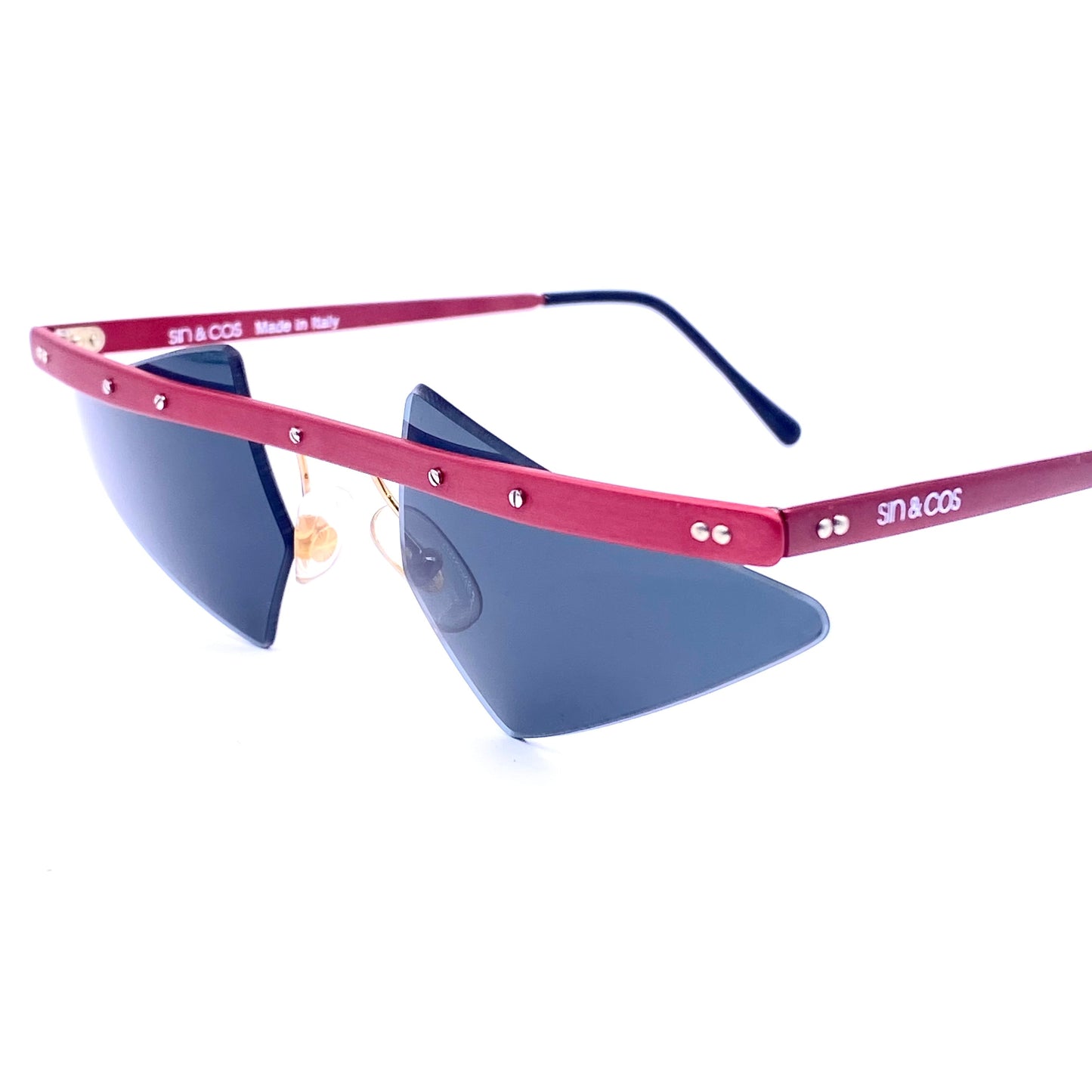 Sin&Cos glam rock edgy anodized metal avant garde sunglasses, blue, green or red, NOS 90s Italy