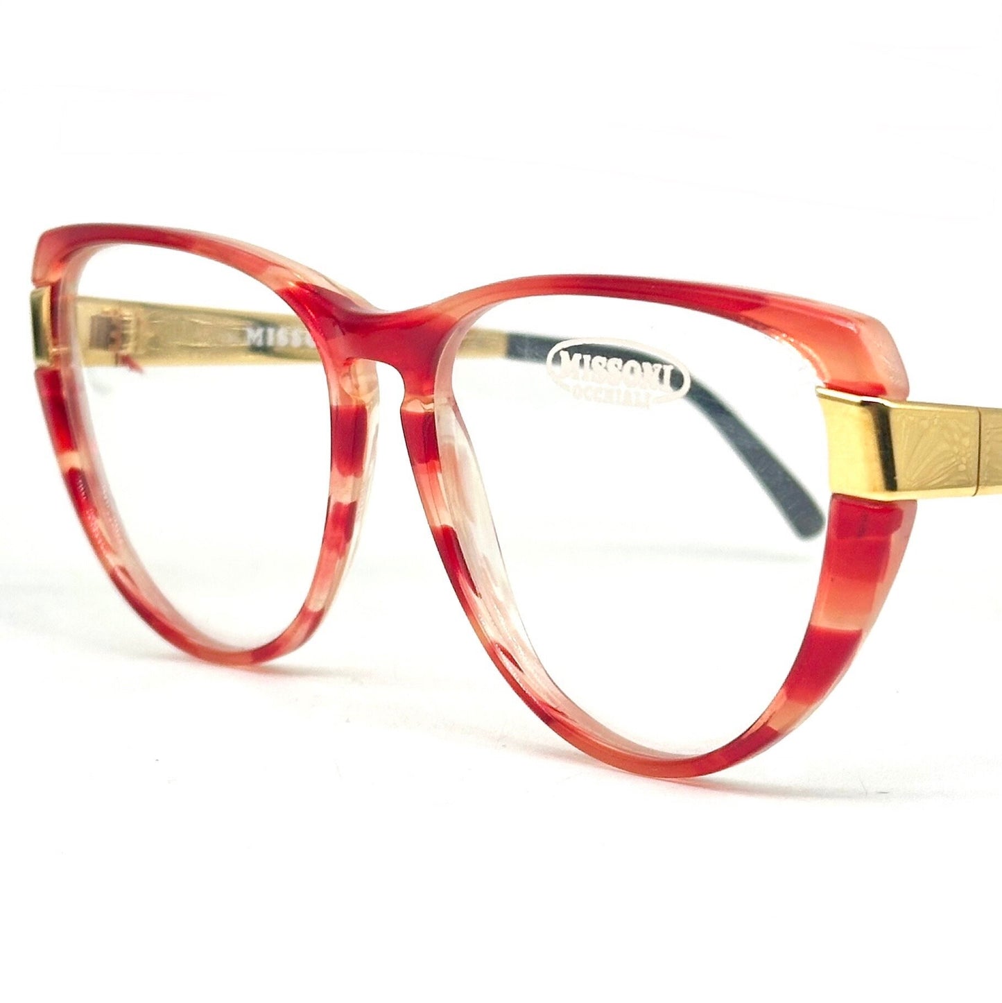 Missoni M181 stunning butterfly red eyeglasses frames w golden temple, 80s NOS made in Italy