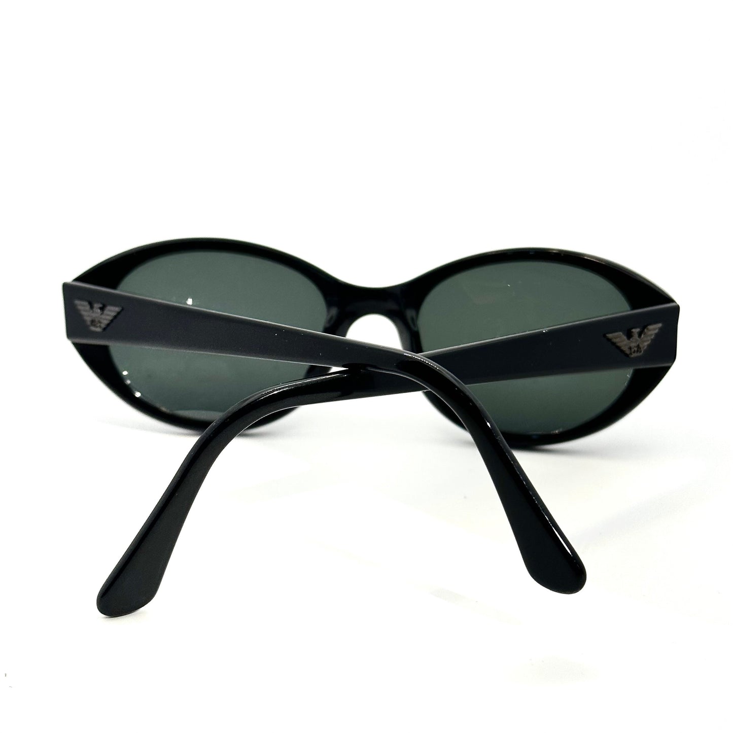 Emporio Armani 560-S oval sunglasses black with silver eagle logo minimal