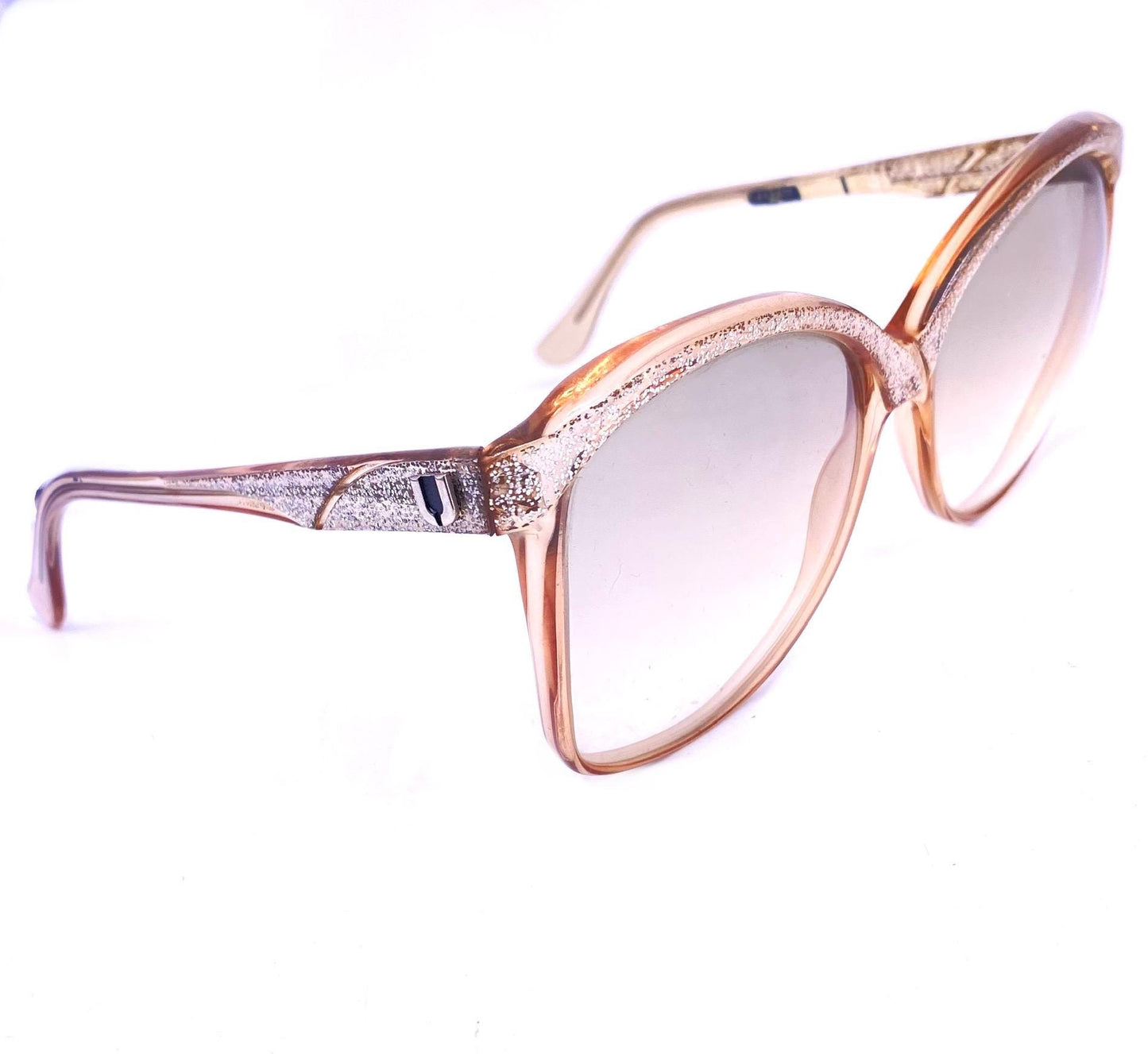 Ungaro Paris clear square oversized sunglasses w silver glitter layers, NOS 80s France