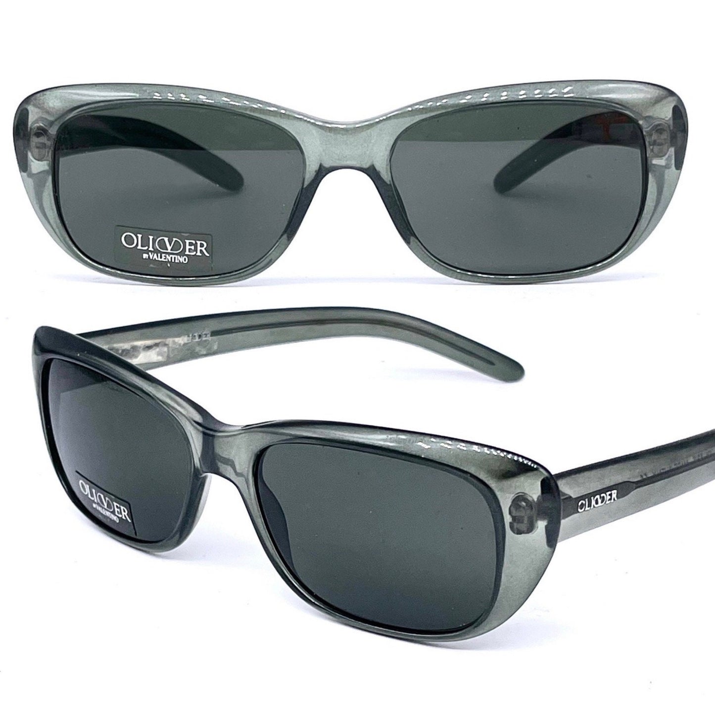 Oliver by Valentino metallized green cateye sunglasses made in Italy, 90s NOS