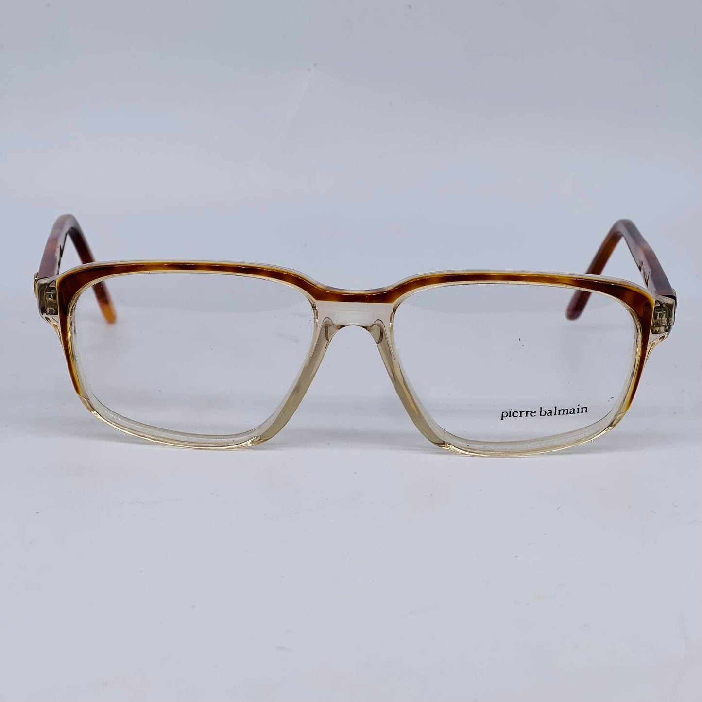 Pierre Balmain square bicolor clear - tortoise glasses frames hand Made in France, 80s NOS