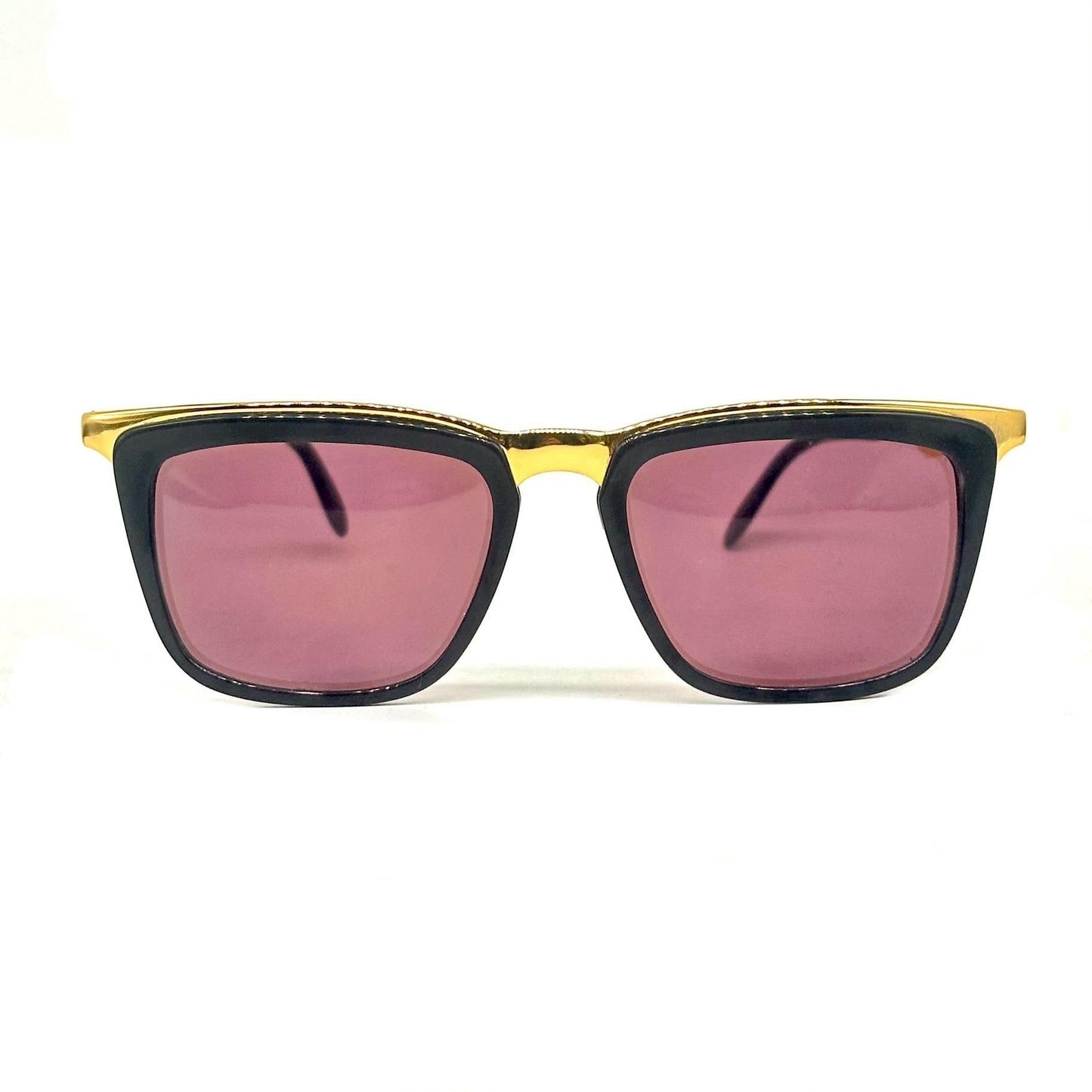 Fiorucci sun master 5 black sunglasses with gold band detail with engraved logo Made in Italy 1980s NOS