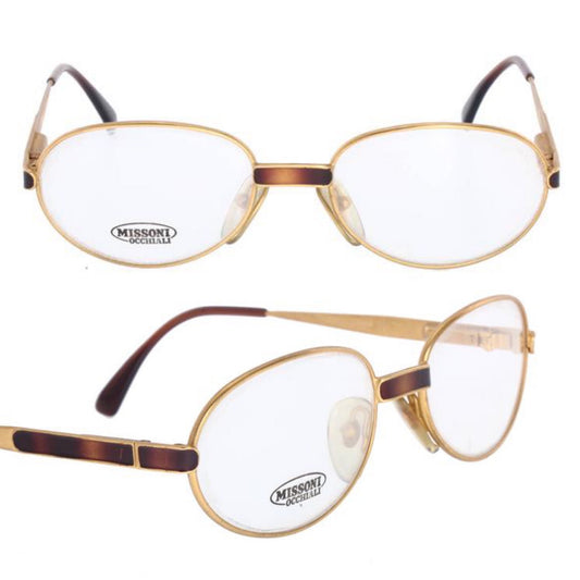 Missoni classy oval Matt gold frames with tortoise enameled details, 80s NOS Italy