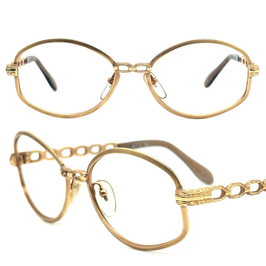 Nigura 813G Japan gold filled oval frames w jewel cutoff - chain designer temples, rare