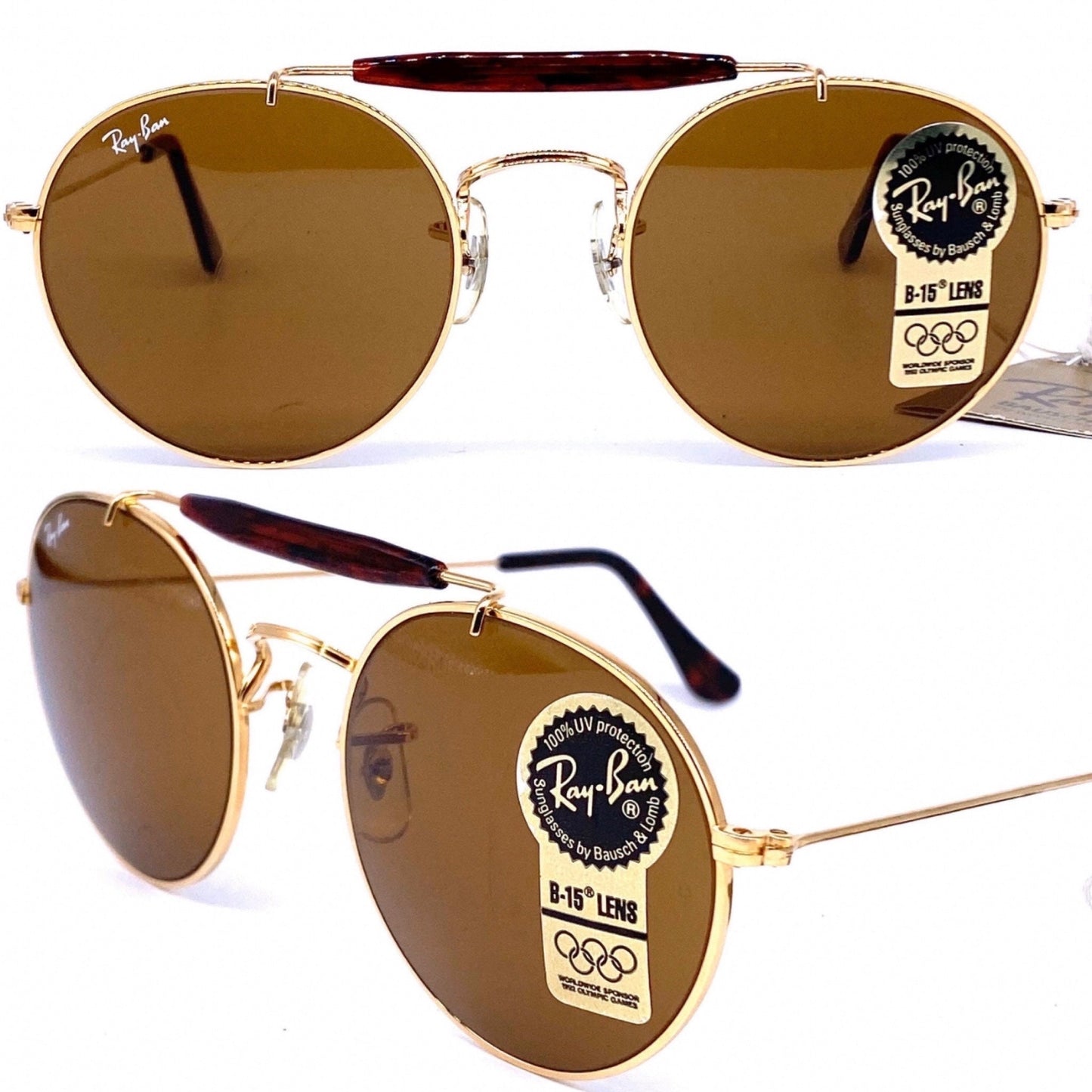 Rayban B e L round aviator outdormans occhiali da sole placcati oro NOS 90s
