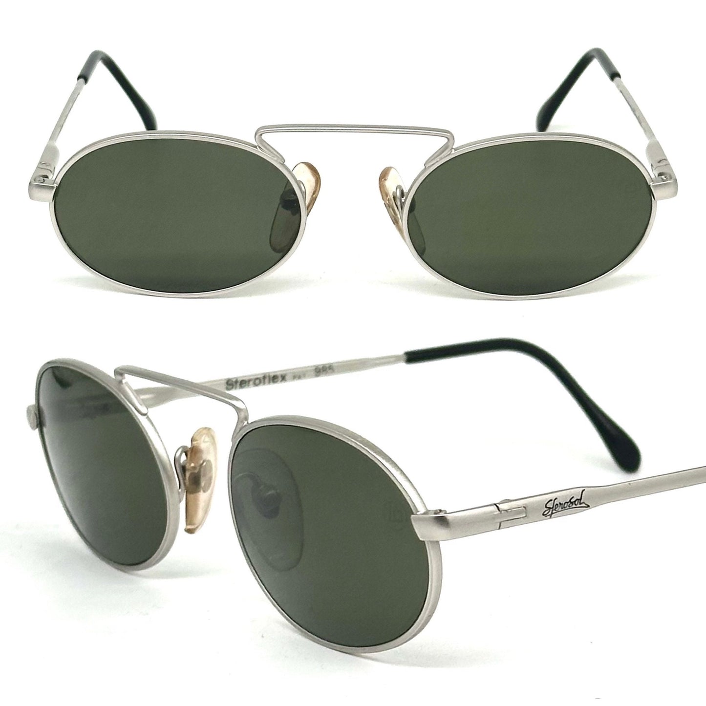 Sferoflex 985 oval metal sunglasses w retro high bridge and crystal lenses, hand made in Italy in the 80s