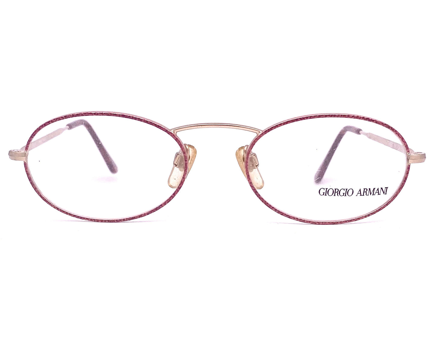 Giorgio Armani 125 oval Matt gold spectacle frames w burgundy enameled pattern, hand made in Italy