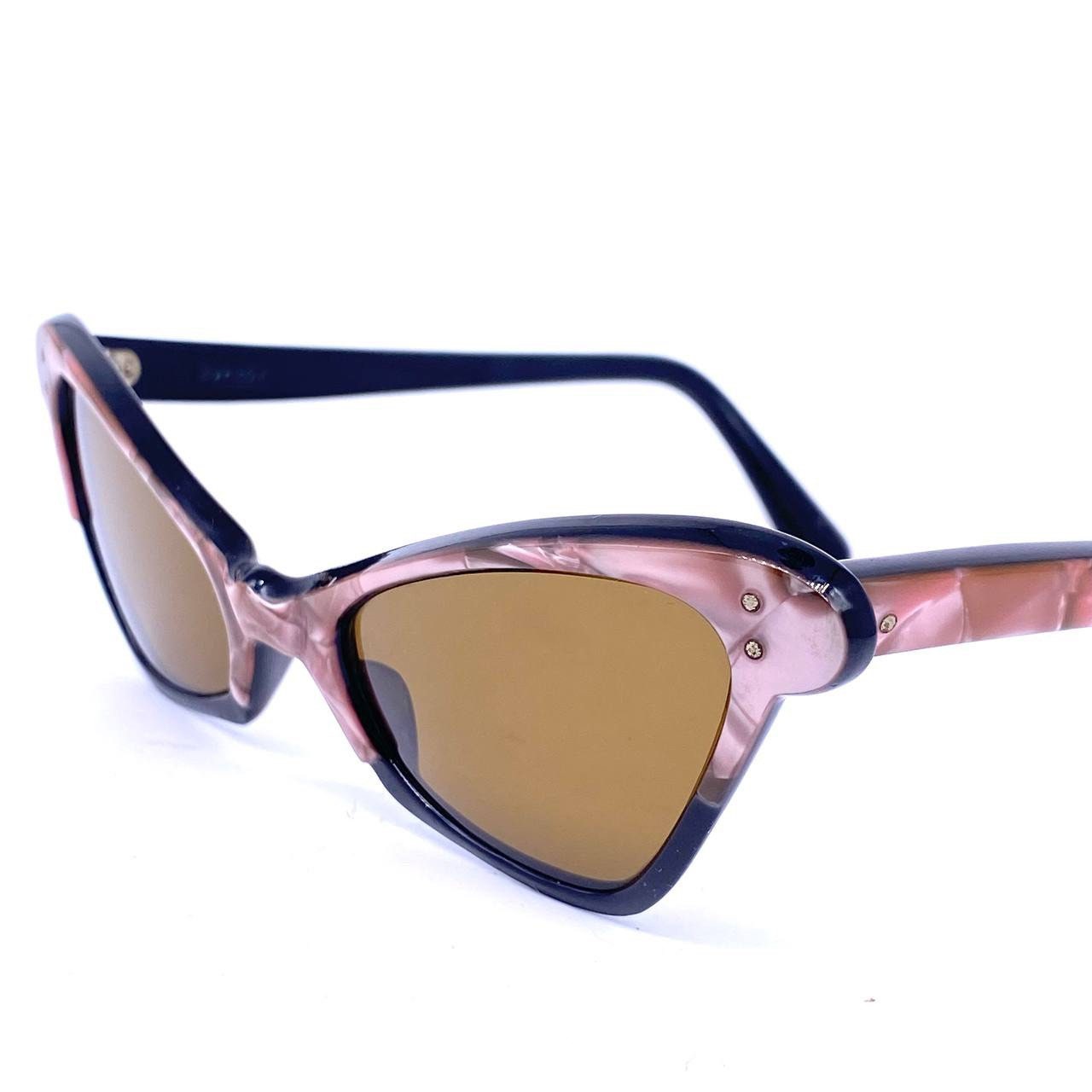 Errebi carette sunglasses,m collectible pink pearl - black multilayered cello, NOS 1950s Italy