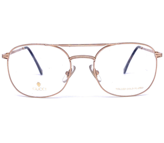 Gucci 1272 Rolled gold dbl bridge aviator eyeglasses with carved details, NOS 80s Italy