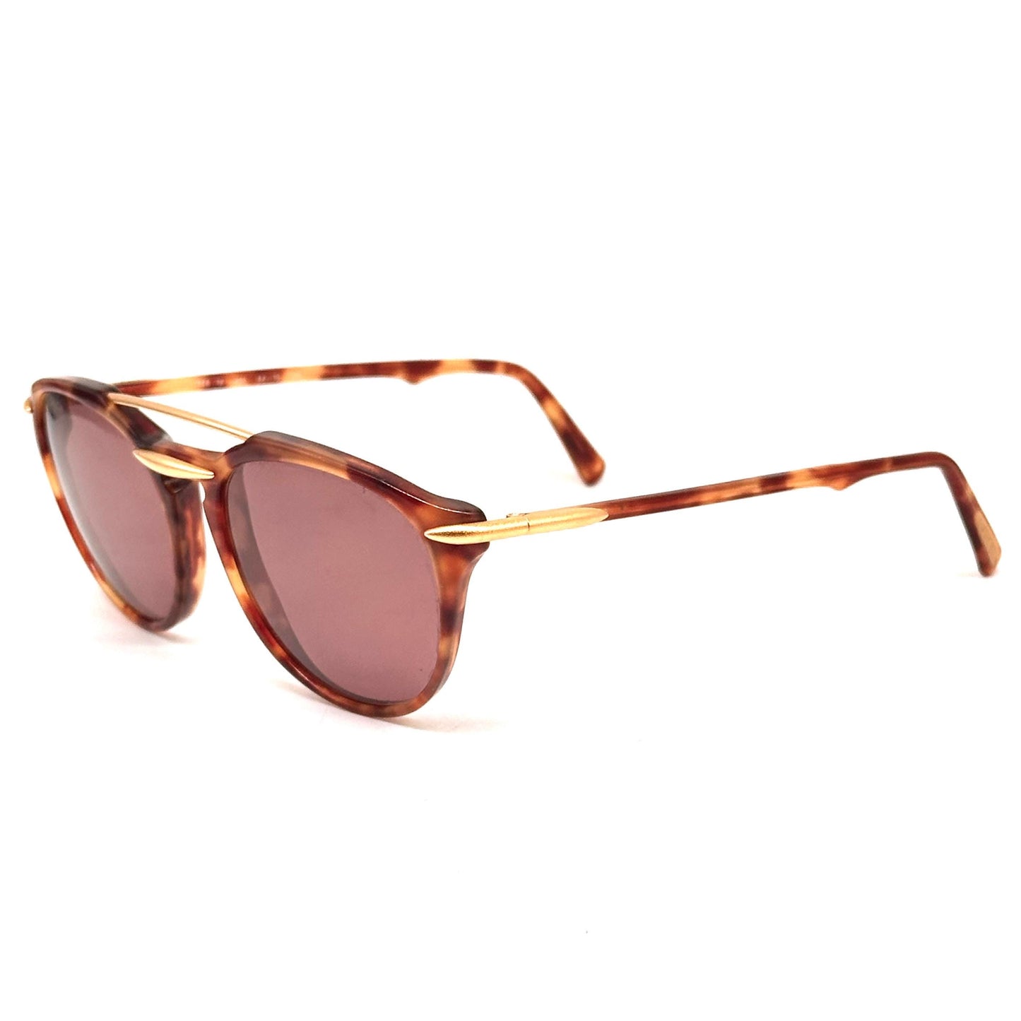 Lanvin 746 vintage aviator brown tortoise sunglasses with brown lenses and detailed by golden parts 80s Nos Paris Made in France