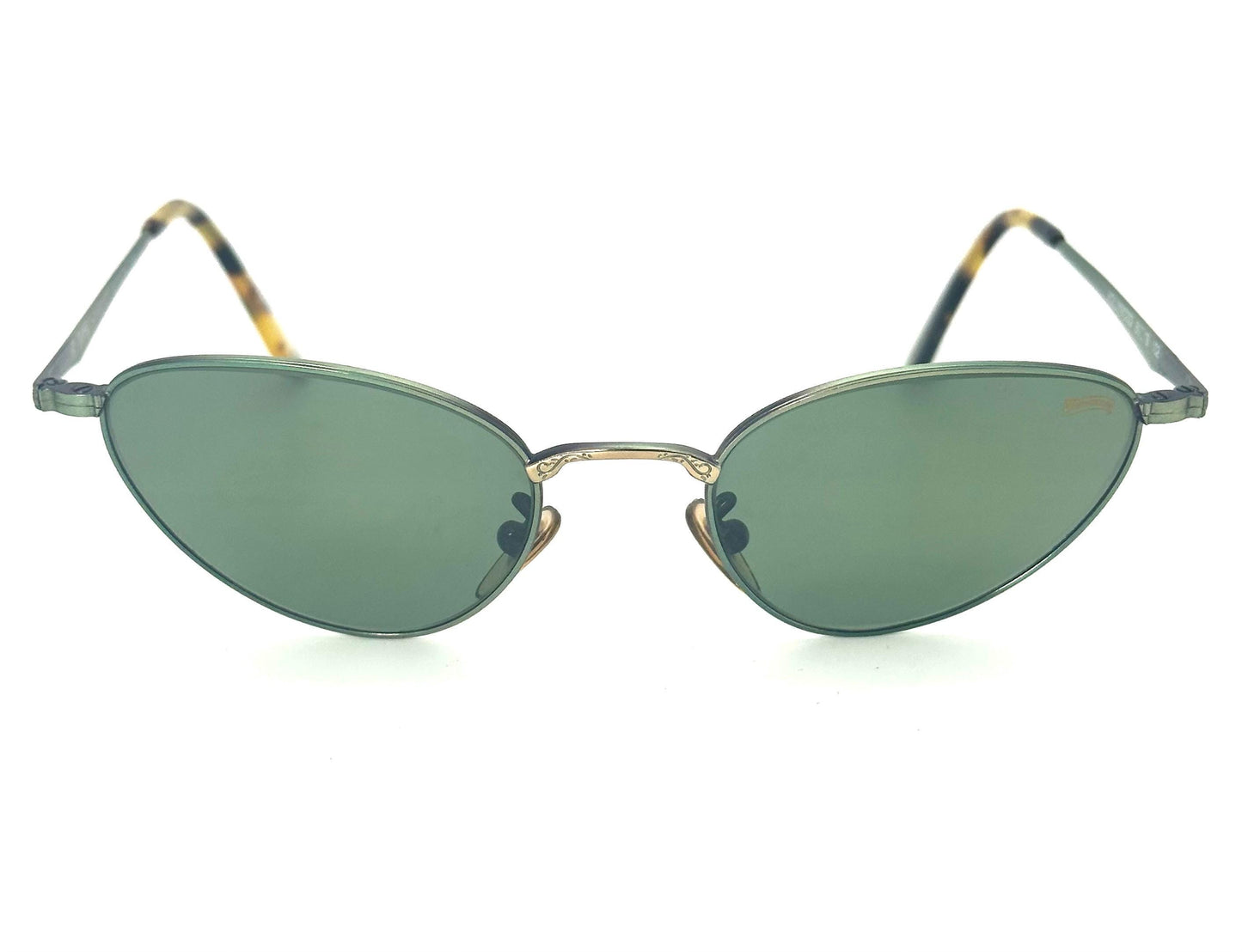 Winchester Hollywood metal cateye sungasses w decó carvings, fitted w finest tempered Crystals by Barberini, NoS 90s