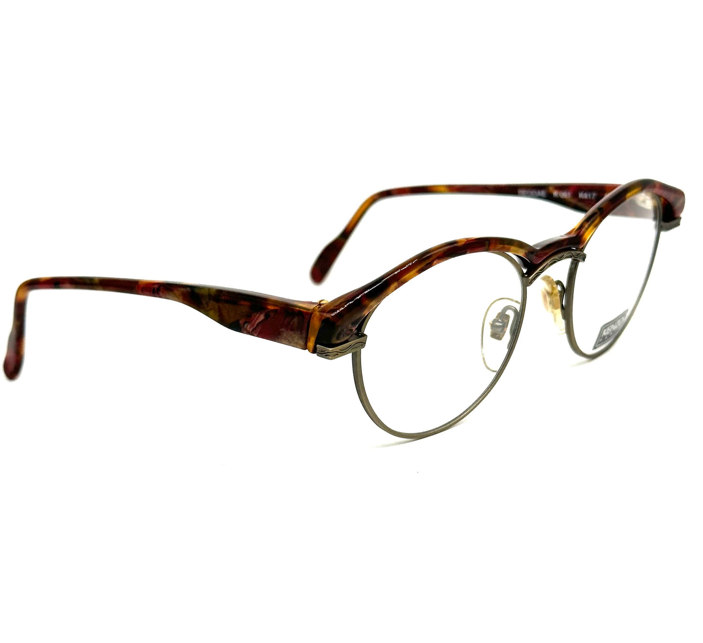 Kenzo Reggae K61 avant-garde pantos frames w cutoff details on the colorful cello browline, 80s NoS France