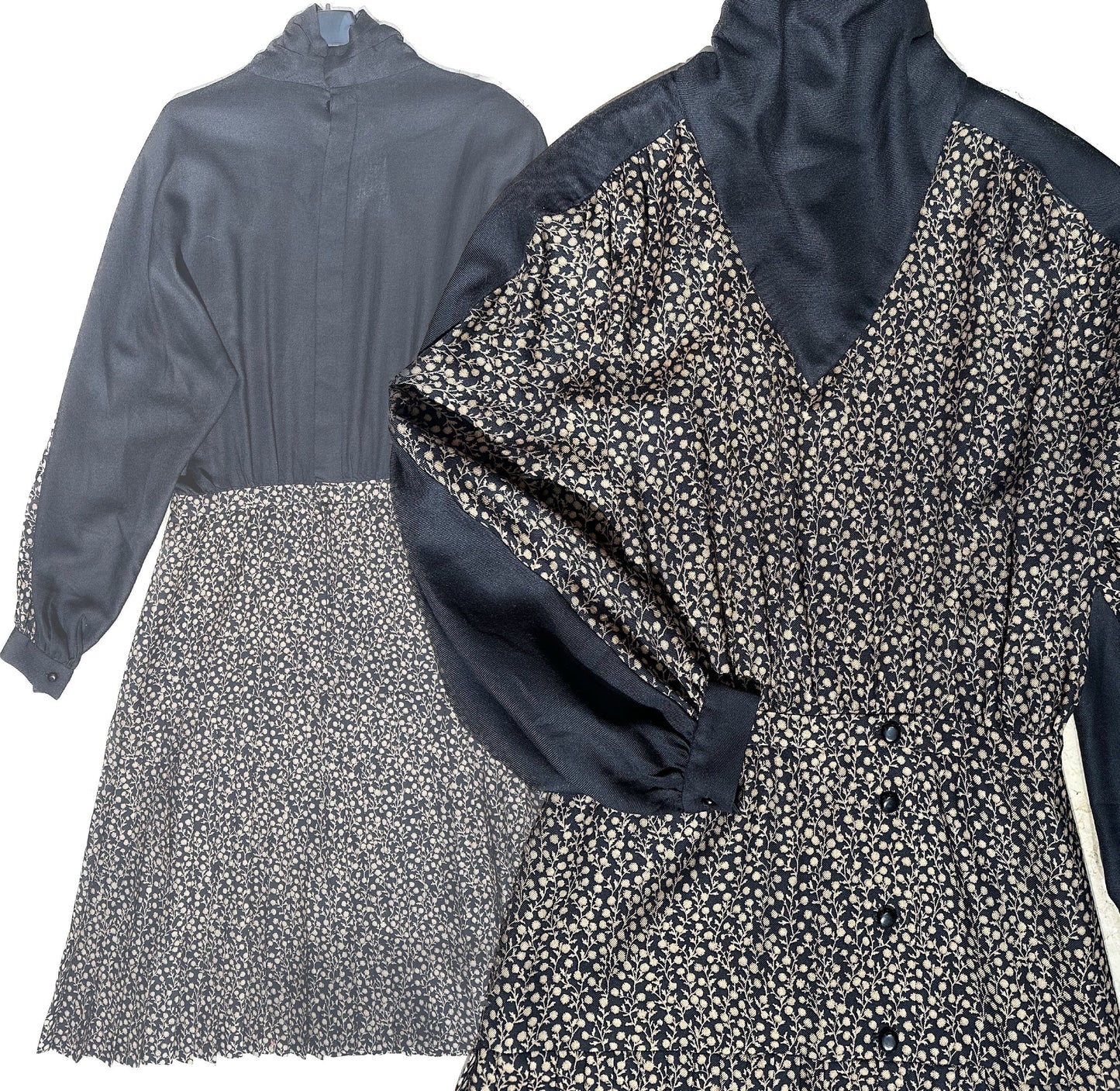 Valentino Boutique 1980s classy black/beige floral long woolen dress, in mint condition sz 10