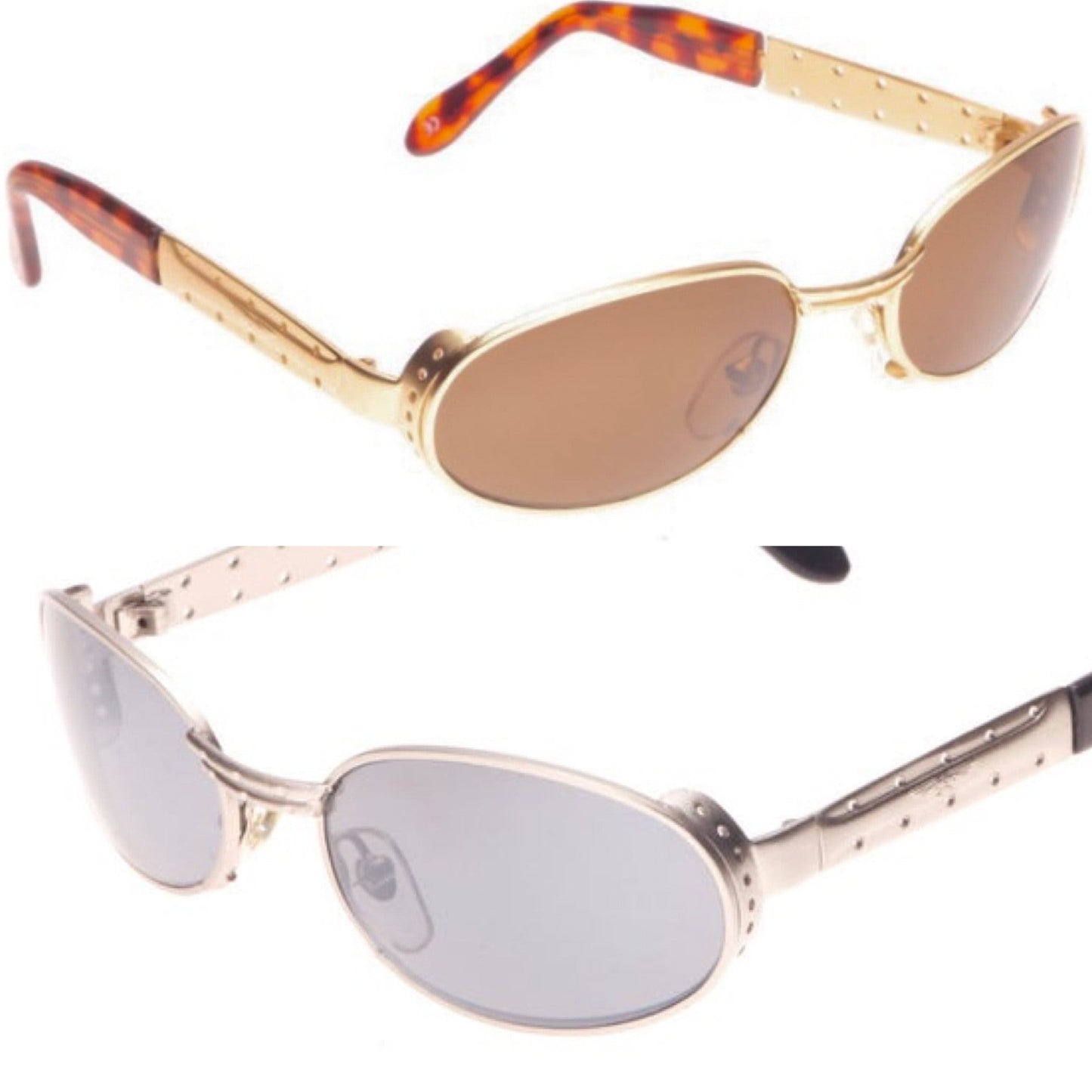 Oval steampunk sunglssses in silver or gold metal with side cup and embossed details, Italy 90s NoS