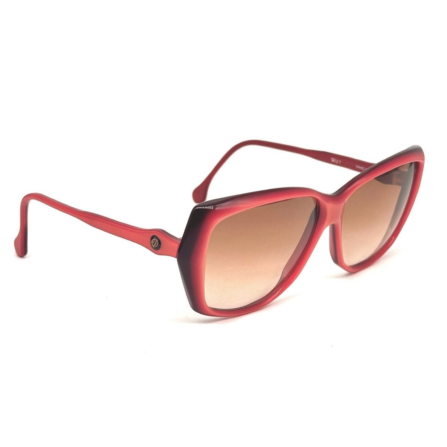 Ch. Dunhill magenta butterfly square sunglasses hand made in Italy, 80s NOS