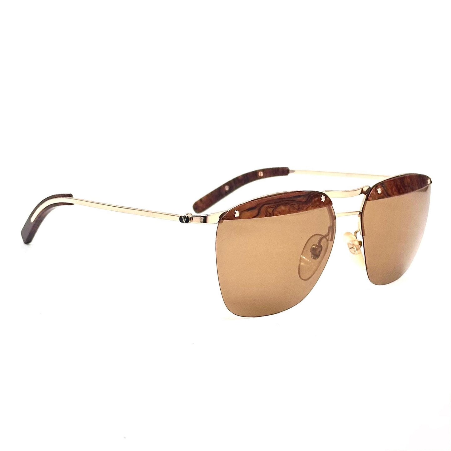 Valentino MOD 606 vintage rare golden sunglasses with fluid marble brown parts 80s NOS Made in italy