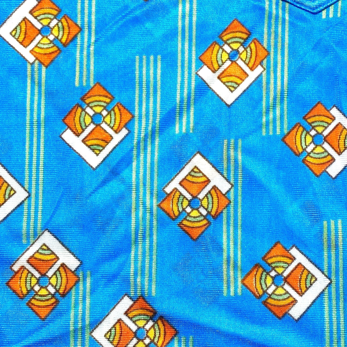Alpe 70s NOS turquoise/orange Mod abstract print polo shirt with iconic big collar, perfect