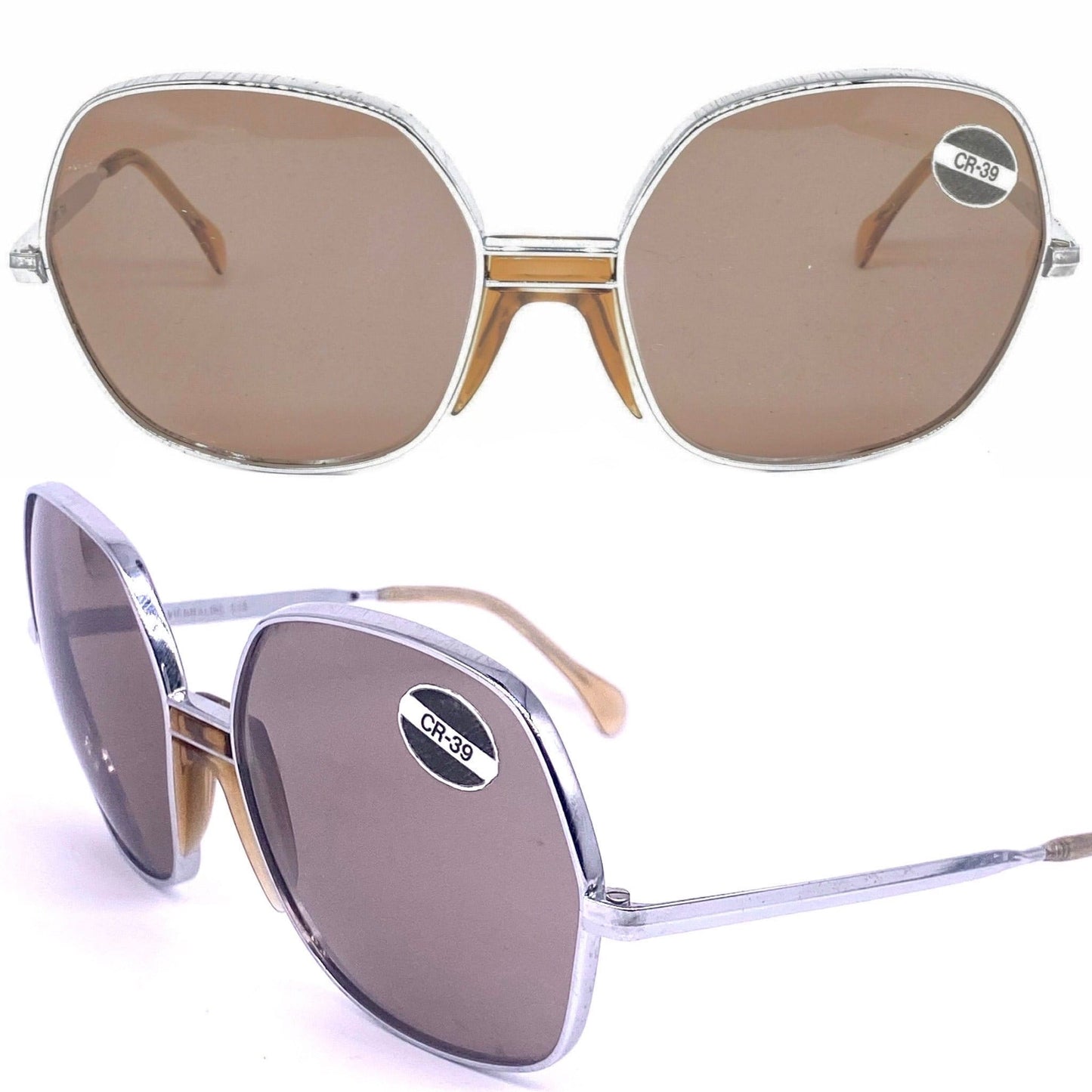 Viennaline 538 square oversized silver metal sunglasses, funky style with brown or grey lenses,  1970s NOS Austria