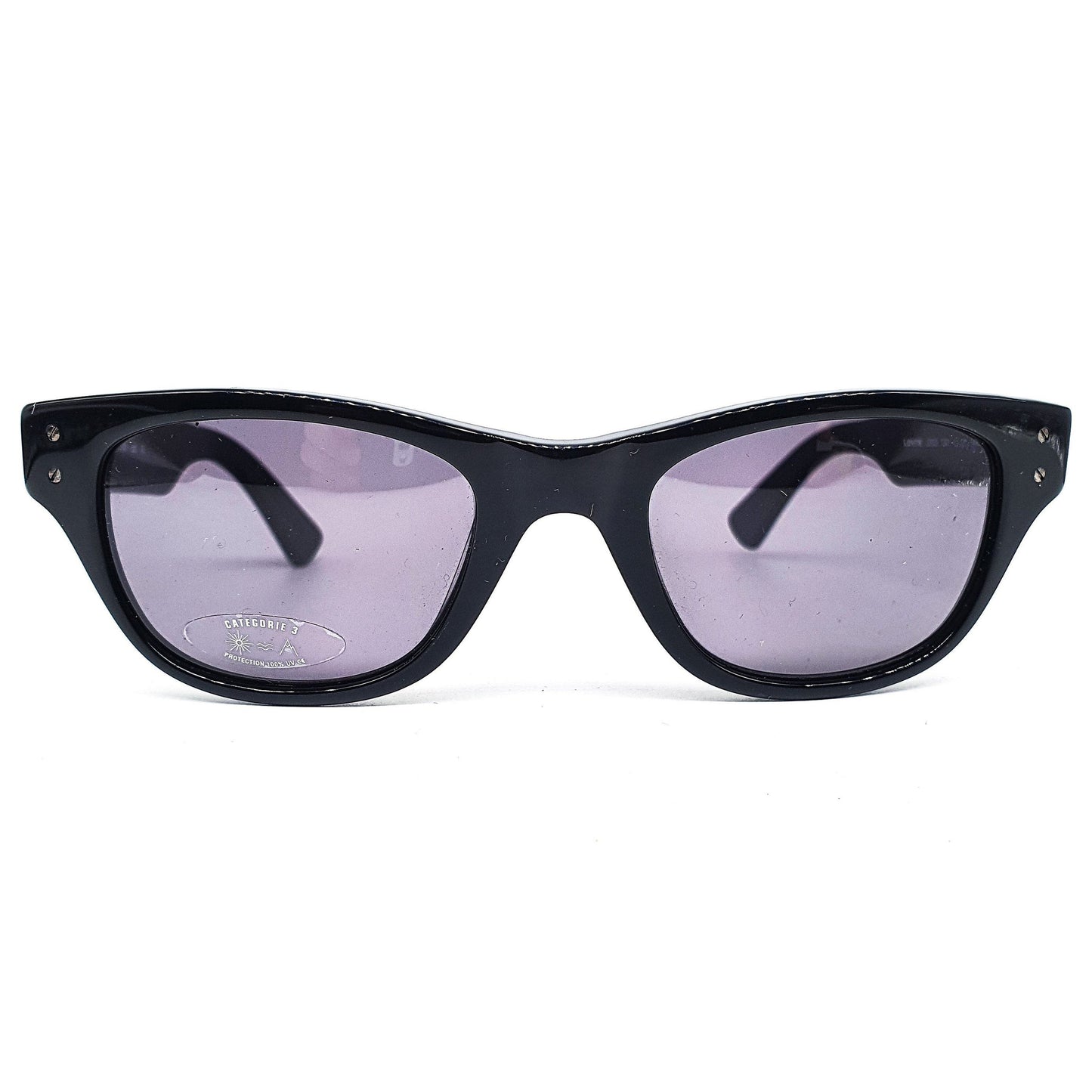 Levi’s classic retro square black acetate sunglasses with gunmetal logo inserts, NOS 90s Italy