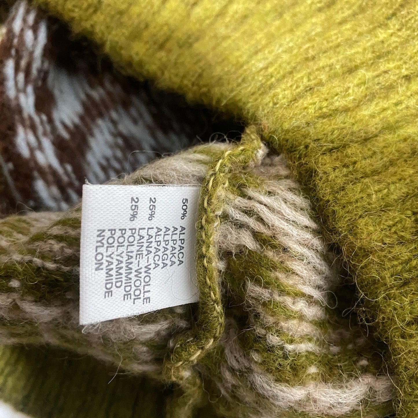 Martin Guy 80s softest wool/alpaca blend winter knitted jumper, green brown and turquoise geometrical allover, NOS 80s Italy