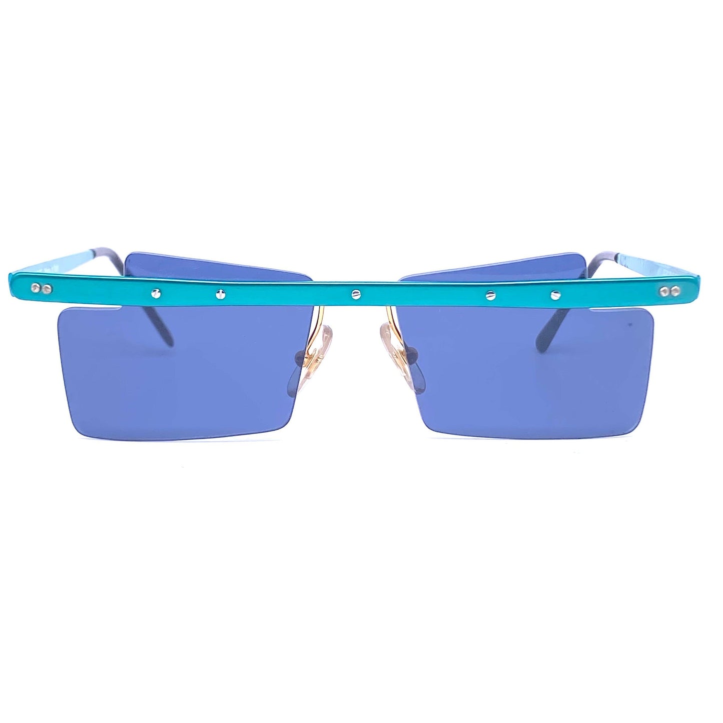 Sin&Cos square anodized metal avant-garde sunglasses, blue, silver or red, NOS 90s Italy