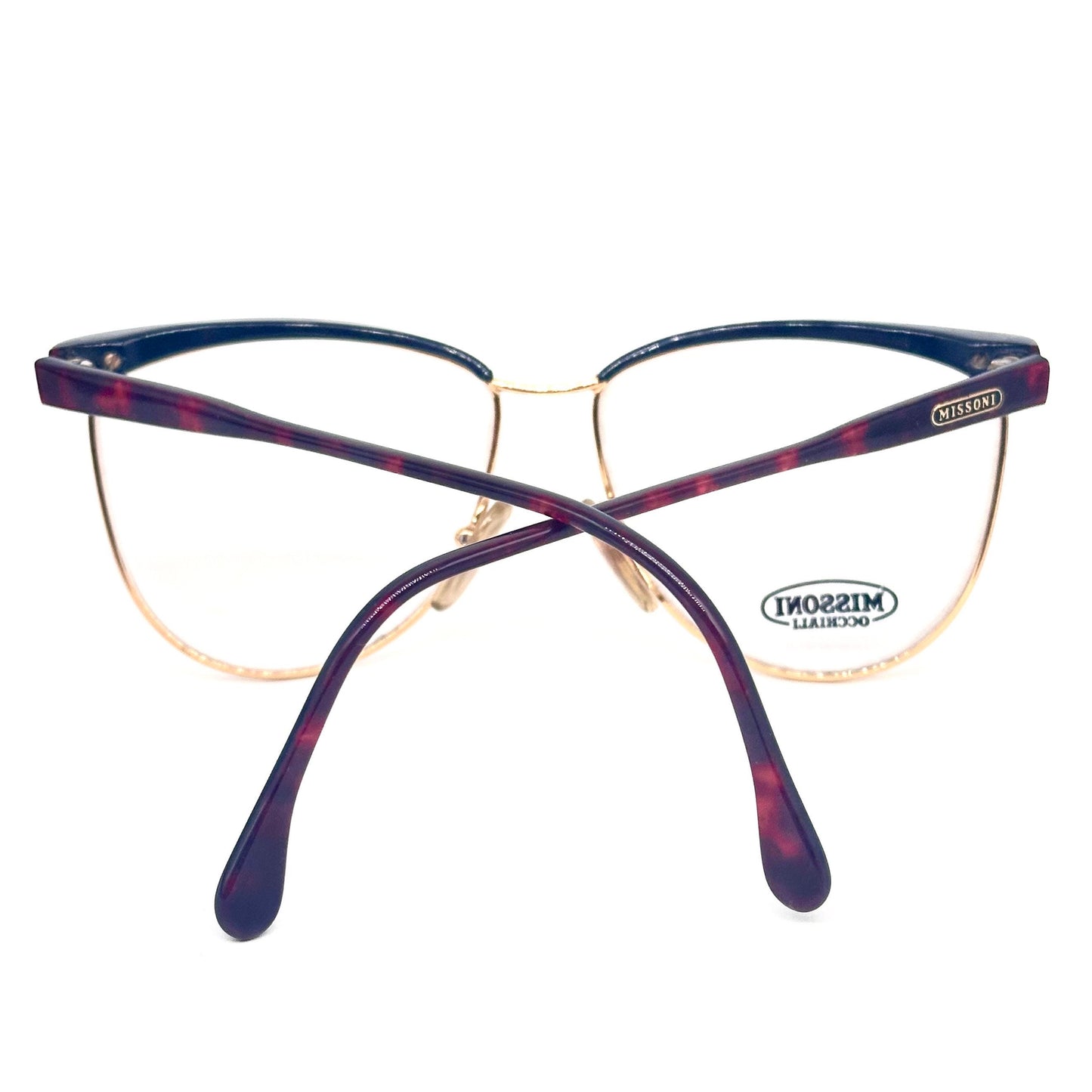 Missoni M198 gold - tortoise cateye clubmaster style glasses frames hand made in Italy, 80s NOS