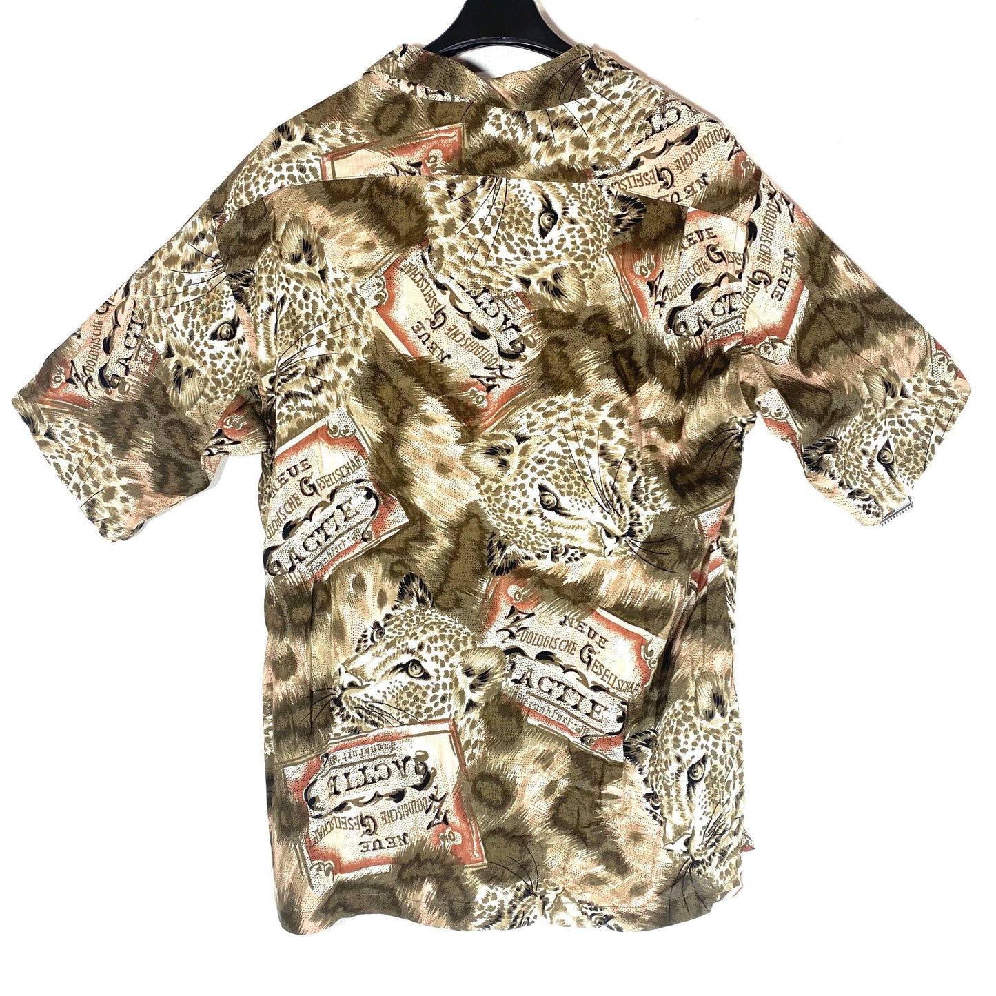 Cacharel fresh viscose aloha shirt, cheetah / vintage zoo print allover of brown & pink tones, in great condition
