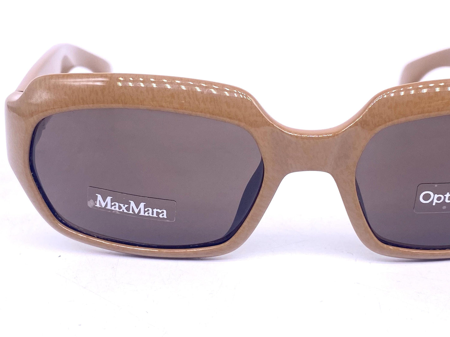 MaxMara fancy beige thick square Optyl sunglasses, temples w embossed stitches detail 90s NOS