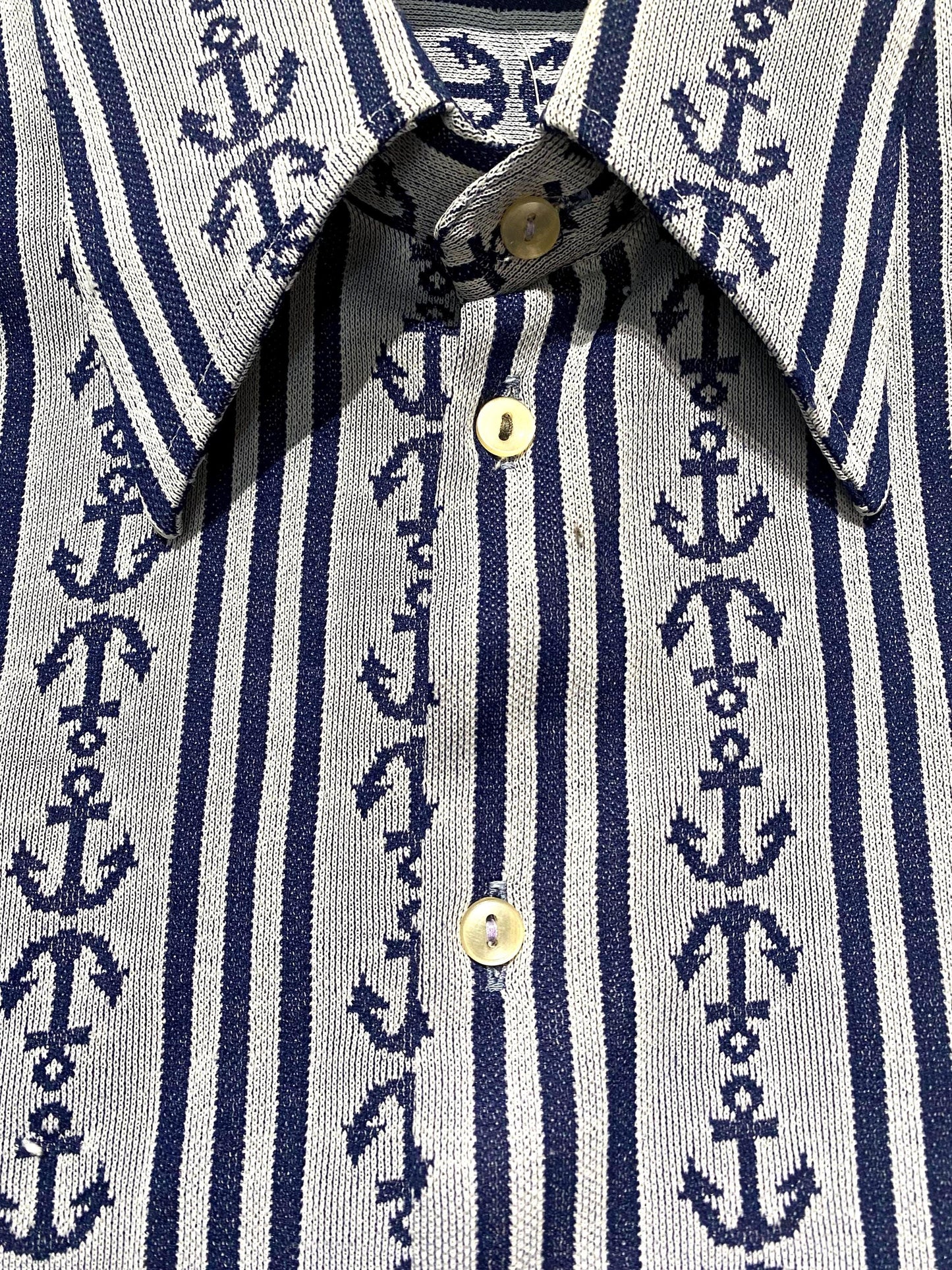 Auth.1960s tailor made anchor-stripes jacquard knit blouse sz S/M