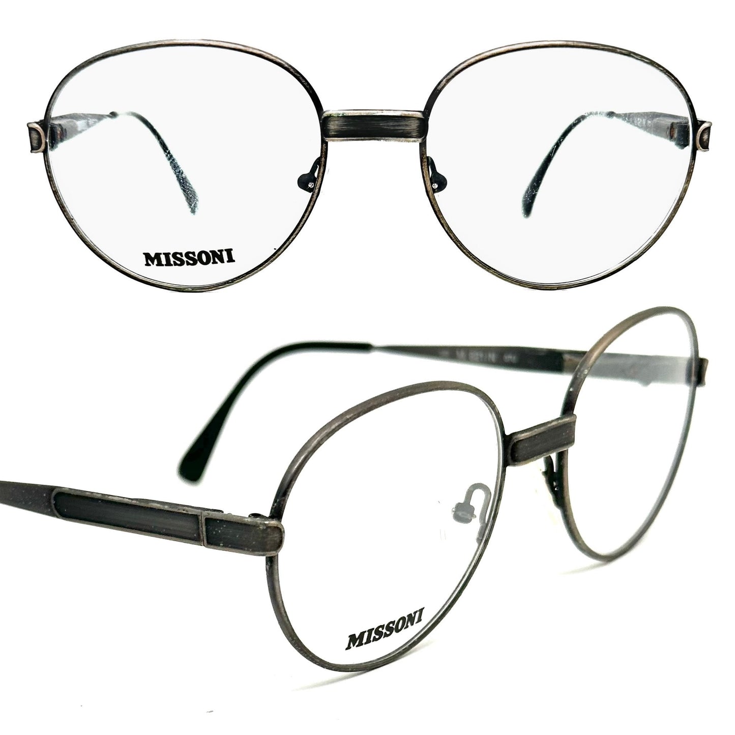 Missoni m821 round gunmetal frames, pantos minimalist glasses made in Italy, 80s NOS