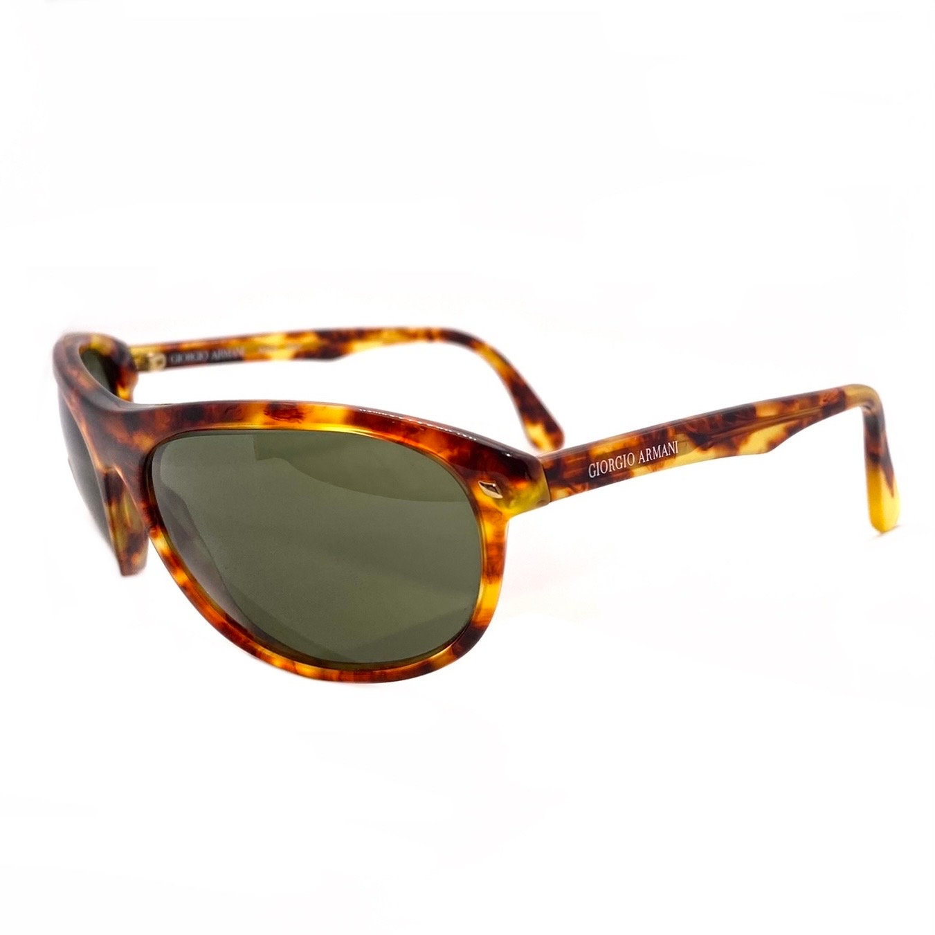 Emporio Armani 811 tortoise wrap sunglasses w tempered crystal lenses, NoS 80s Italy