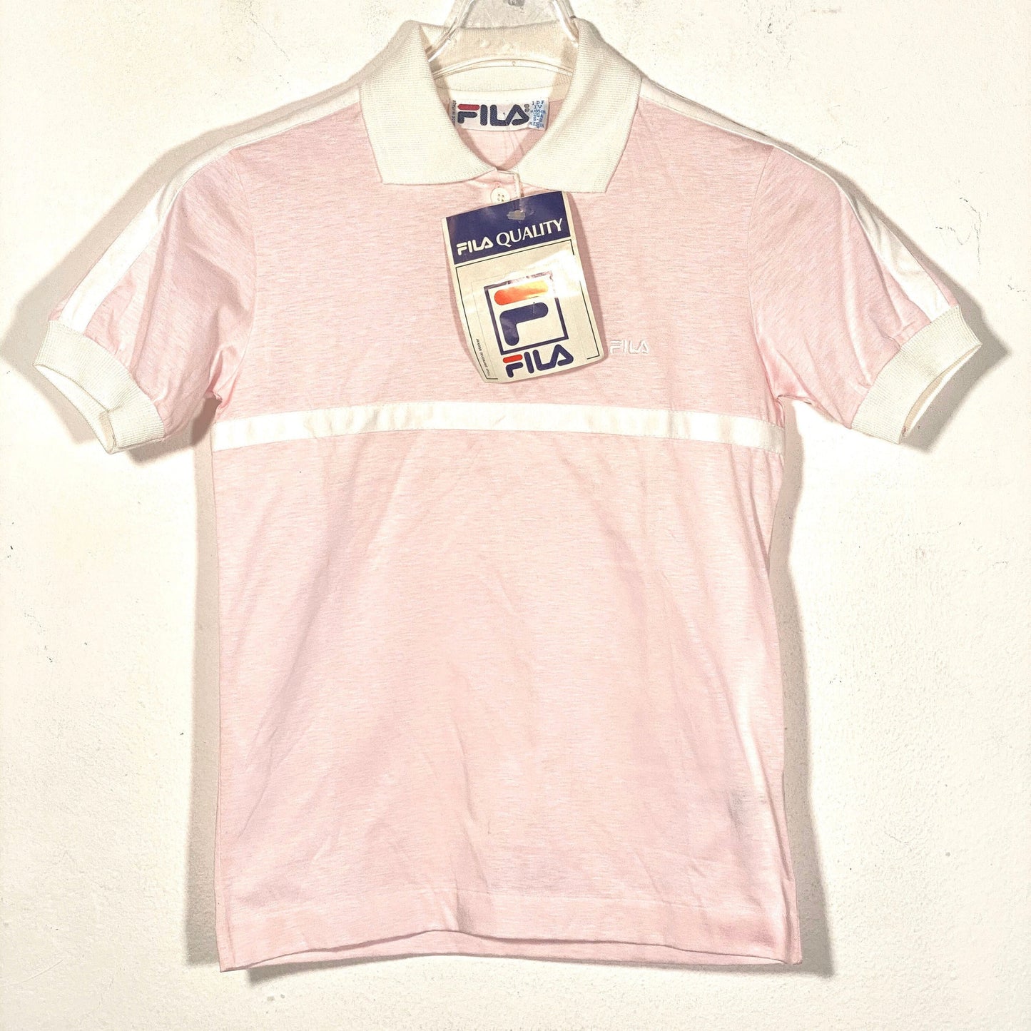 Fila 80s minimal polo shirts, red or pink with white stripe, size 34, US 6-8