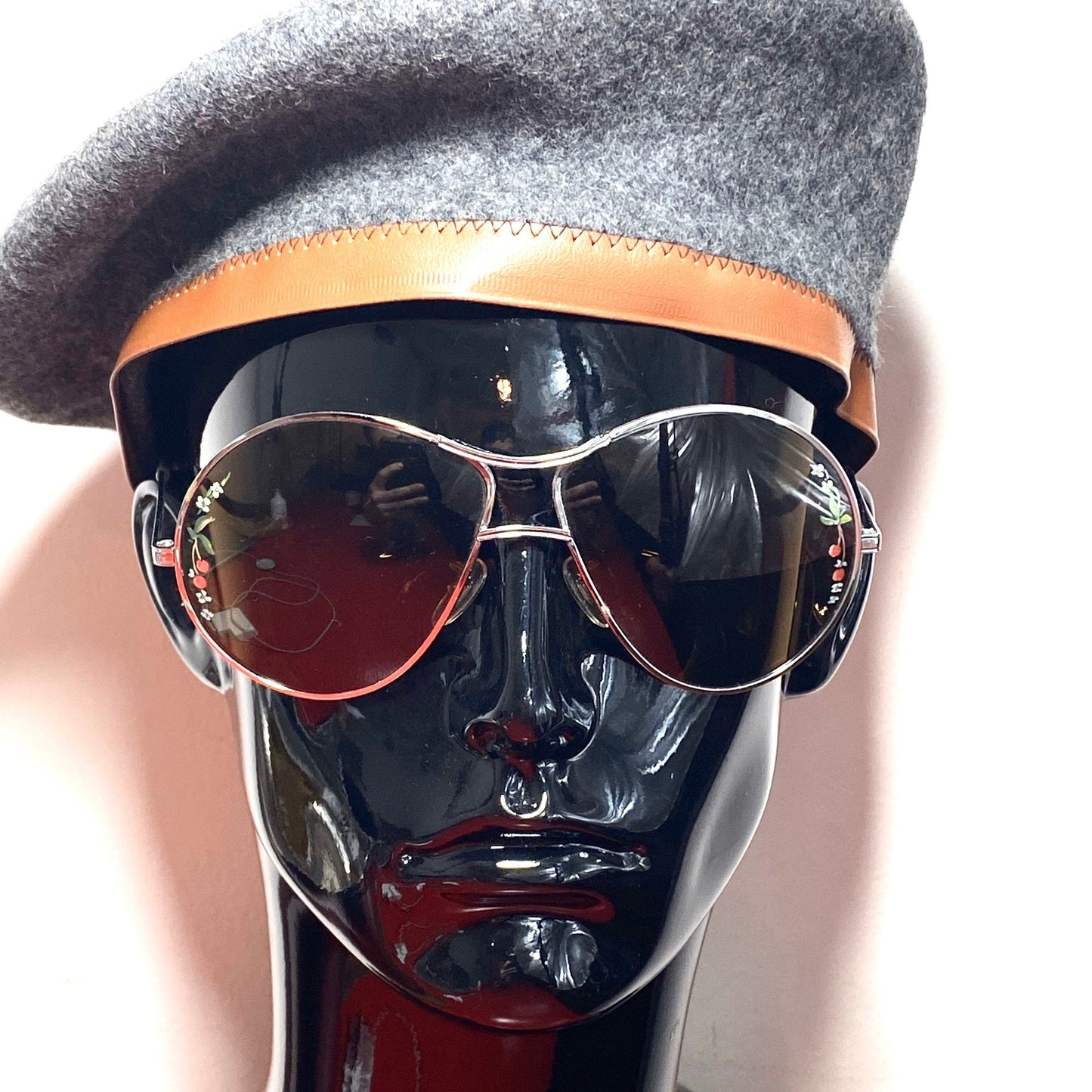 1960s oversized sunglasses with hand painted floral motif on lenses, unique