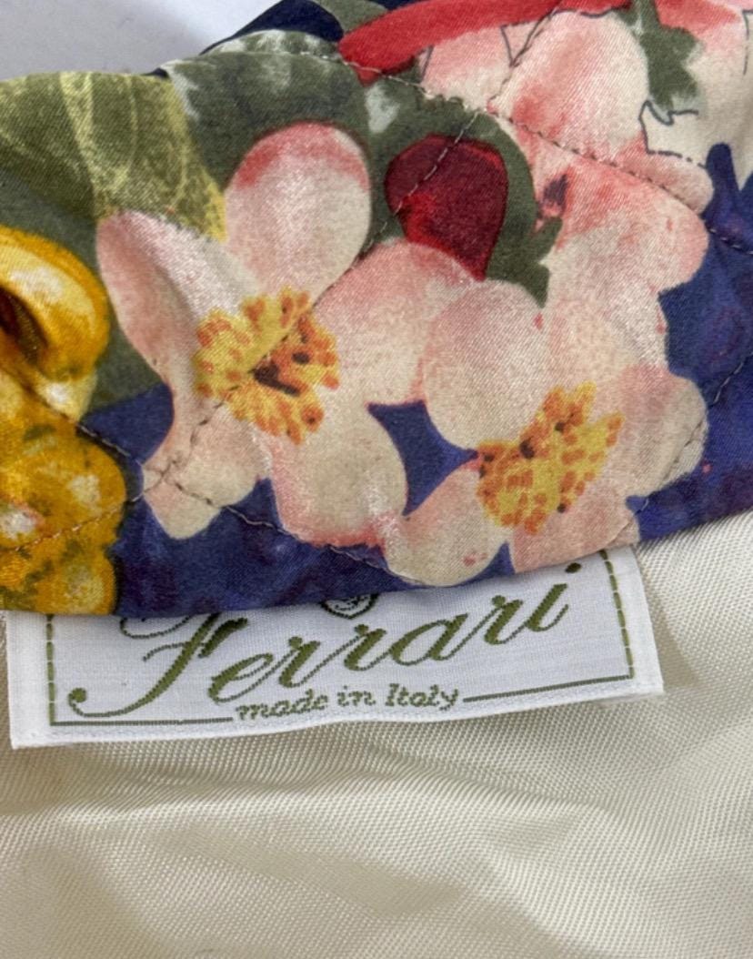 Ferrari Scarf Hermes style print satin quilted matelassè jacket tailored in Italy in the 80s, sz S, Mint