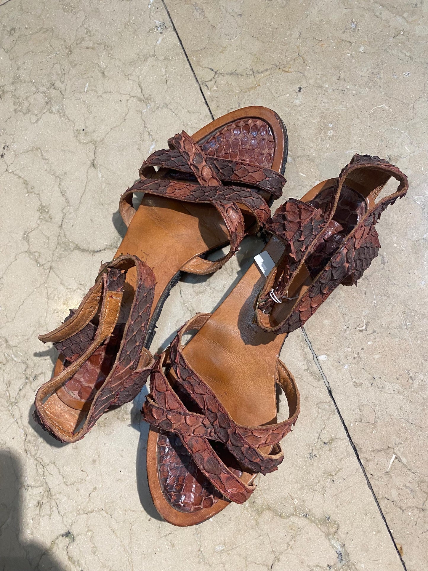 Fiorucci rare real snake sandals w recycled tyres sole, 1970s NOS unworn sz 36