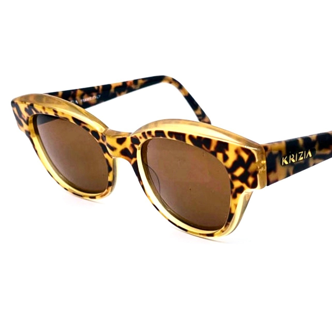 Krizia K34 wonderful thick tortoise cateye sunglasses hand crafted in Italy, 80s NOS